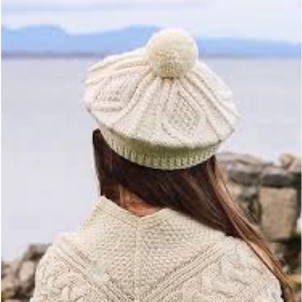 Aran Woollen Mills 100% Merino Wool Children’s Beret hat Natural cream